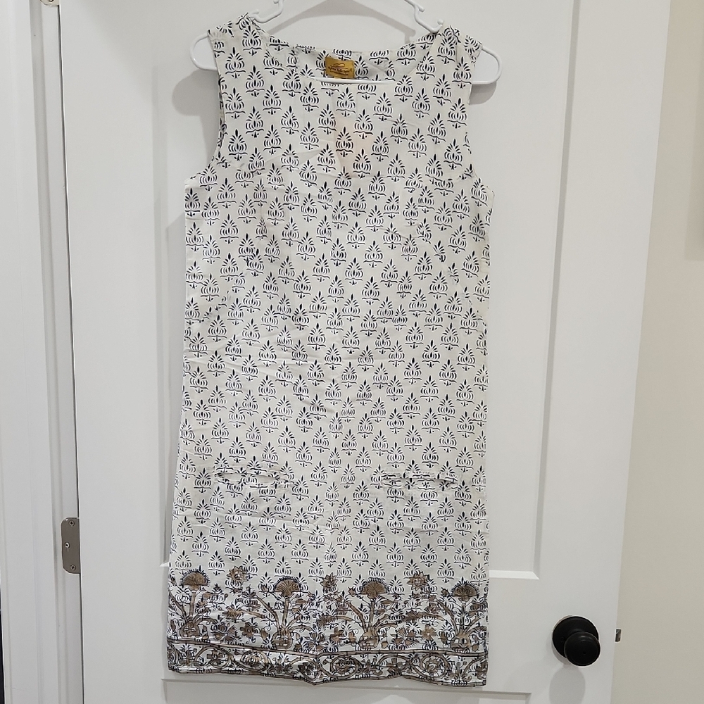 Vintage India White and Brown Sleeveless Dress